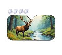 Triangle Sun Shade Elk By The Stream In A Lush Forest Car Windshield Sunshade Windshield Sun Shade Car Visor Extender Sun Blocke(70x130cm)