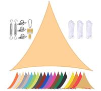Triangle Sun Shade Sail with Grommets, Waterproof 90% UV Protection Canopy for Balcony, Patio, Garden, Beach, Pool, Backyard - Beige 4x4x4m