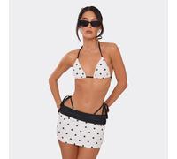 Triangle Tie Side Bikini Set With Fold Over Skirt In White Polka Dot, Women's Size UK 12