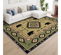 Triangle Totem Black Bear Machine Washable Living Room Area Rug 180x240 cm | Non Slip Large Navajo Rustic Cabin Rugs for Kitchen Bedroom Dining Room Home Office, Low Pile Carpet for Indoor Home Decor