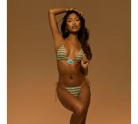Triangle Trim Detail Bikini Set In Brown Stripe Crochet, Women's Size UK 6