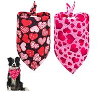 Triangle Valentine Dog Bandana, Triangle Bandanas for Medium Large Dogs for Valentine Party (Black Red+Rose Red Heart S)
