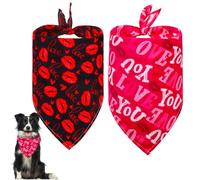 Triangle Valentine Dog Bandana, Triangle Bandanas for Medium Large Dogs for Valentine Party (Lip Print+Love S)