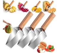 Triangle Watermelon Cutter 3 Second Fast Slicing, 0.8mm Thickened Stainless Steel Fruit Slicer with Wooden Handle, Manual Melon Divider for Picnic BBQ Camping (3 Pcs)