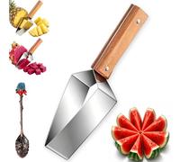 Triangle Watermelon Cutter, Stainless Steel Watermelon Slicer, Fruit Slicer Hand Gadget, 430 Stainless Steel Watermelon Cutter with Wooden Handle and Blade Cover, for Various Types of Melons (1Pcs)