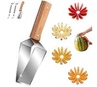 Triangle Watermelon Cutter with Wooden Handle, Stainless Steel Melon Slicer Tool for Fruit Platters, Professional Fruit Slicer for Kitchen & Picnic, Includes 2-in-1 Forks and Multi-Peeler Set(1 Item)