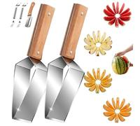 Triangle Watermelon Cutter with Wooden Handle, Stainless Steel Melon Slicer Tool for Fruit Platters, Professional Fruit Slicer for Kitchen & Picnic, Includes 2-in-1 Forks and Multi-Peeler Set(2 items)