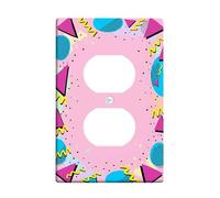 Triangles Duplex Outlet Covers Wall Plate, Retro Playful Circles Wavy Lines Summer Peach Plastic Standard Size Double Power Outlet Cover Plate for Home Living Room New Apartment Decor