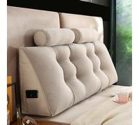 Triangular Back Support Solid Color Headrest Cushions Bed Wedge Headboard Pillow with Neck Roll Removable And Washable for Reading in Bed Dorm Room Use,003,120 * 50 * 20cm