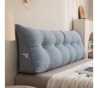 Triangular Bed Backrest Pillow for Twin, Full, Queen, King - Lumbar Support Cushions for Daybed & Reading, Removable Cover, 120x50x20cm, Blue Bolster Pillow