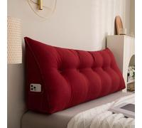 Triangular Bed Backrest Pillow for Twin Full Queen King, Removable Cover Cushions for Lumbar Support, Daybed Reading Pillow (100x50x20cm, Red)