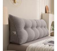 Triangular Bed Backrest Pillow for Twin, Full, Queen & King Size - Lumbar Support Cushions for Daybed & Reading, Removable Cover, 80x50x20cm, Gray
