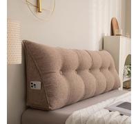 Triangular Bed Backrest Pillow for Twin, Full, Queen, King Sizes - Lumbar Support Cushions for Daybed & Reading, Removable Cover, 200x50x20cm, Brown