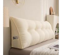 Triangular Bed Backrest Pillow - Wed Pillow for Twin, Full, Queen, King - Lumbar Support Cushions for Daybed & Reading - Removable Cover (200x50x20cm, Beige)