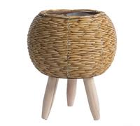 Triangular bracket rattan flower stand for indoor use, desktop plant pot holder designed to save space and complement modern decor (A Brown)