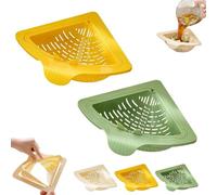 Triangular Drain Basket, Triangular Sink Strainer with Twist-Open Bottom, Corner Sink Organizer for Food Scraps, Vegetable Rinsing & Storage (Yellow+Green)