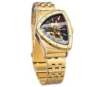 Triangular Gold Shield Automatic Mechanical Watch, Oversized Dial Fully Hollowed Out Dial Design, Automatic Movement, 20MM Wide Stainless-Steel Strap, Strong and Durable, Gold-T, casual style