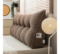 Triangular Headboard Cushion Large Wedge Pillows Soft Teddy Velvet Headboard Rest Reading Pillow, Lumbar Support Cushion Waist Backrest, Soft Sofa Daybed Positioning Bolster(Size:120x50x20cm,Color:Bro