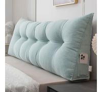 Triangular Linen Cotton Wedge Pillow for board Back rt Reading Cushion with Removable Cover Loft Bed Pillow Bedroom Sofa Decor (150x50x20cm A) (Verde 60x50x20cm)