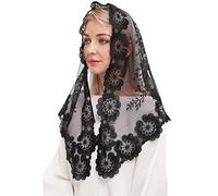 Triangular Mantilla Lace Mantilla Head Covering Latin Mass Lace Veil Large, Black, Large