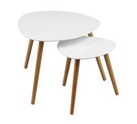 Premier Housewares Set of 2 Nest of Tables | White Top Coffee Tables for Living Room | Nesting Tables with 3 Wood Legs | Side Tables for Living Room | Scandinavian End Tables