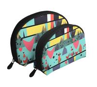 Triangular pattern Moon Cosmetic Bag, Travel Makeup Pouch, Portable Waterproof Cosmetic Pouch for Girls Women., Geometric Patterns, One Size