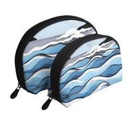 Triangular pattern Moon Cosmetic Bag, Travel Makeup Pouch, Portable Waterproof Cosmetic Pouch for Girls Women., Waves Lapping At The Rocks, One Size