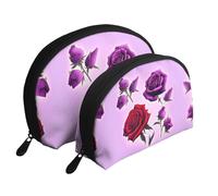 Triangular pattern Moon Cosmetic Bag, Travel Makeup Pouch, Portable Waterproof Cosmetic Pouch for Girls Women., Red And Purple Roses, One Size