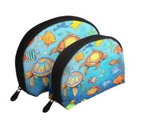 Triangular pattern Moon Cosmetic Bag, Travel Makeup Pouch, Portable Waterproof Cosmetic Pouch for Girls Women., Turtle And Fish, One Size