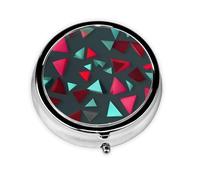 Triangular Pattern Round Mini Pill Box: 3-Compartment Portable Metal Pill Organizer with Snap Closure, Ideal for Daily Travel Use