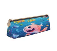 Triangular Pen Organizer for School Office Travel, Cartoon Sea Fish Print Leather Pencil Case, waterproof pen bag PVC Writing Accessories Holder, Compact Zippered Cosmetic & Art Supplies Pouch