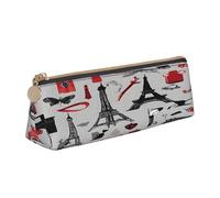 Triangular Pen Organizer for School Office Travel, French Fashion Model Ferrets Leather Pencil Case, waterproof pen bag PVC Writing Accessories Holder, Compact Zippered Cosmetic & Art Supplies Pouch