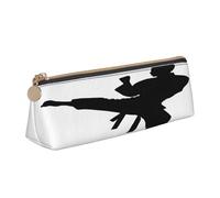 Triangular Pen Organizer for School Office Travel, taekwondo martial arts Leather Pencil Case, waterproof pen bag PVC Writing Accessories Holder, Compact Zippered Cosmetic & Art Supplies Pouch