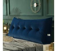 Triangular Reading Backrest Cushion Pillow Lumbar Support Wedge for Bed & Sofa 180x50x20cm Ergonomic Headboard Bolster Cozy Dark Blue Bedroom Decor.