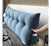 Triangular Reading Wedge Pillow for Bed & Sofa Removable Headboard Cushion Large 70x20x50cm Blue Ideal for Single Double Beds Ergonomic Back Support.