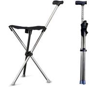 Triangular Walking Stick with Seat Aid Tripod Crutch Chair with Seat Folding Walking Stick with Seat Walking Stick with 3 Legs, Walking Stick Men Maximum Load 150 kg Cane and Stool Dual-Use
