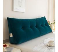 Triangular Wedge Pillow for Bed Reading & Back SupportPlush Headboard Cushion with Pocket Perfect for Bay Windows & Relaxation Blue 135x50x20CM