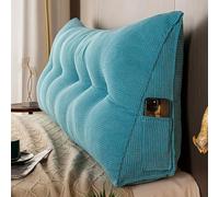 Triangular Wedge PillowSoft PP Cotton Headboard Cushion Ergonomic Body Curve Support Removable Cover with Side Pockets Sky Blue (200x20x50cm)