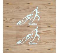 Triathlon Swimming Cycling Running Triathlete Sticker Decal Vinyl - 2 Pack White 15.2cm - for Car Boat Laptop Cup No Background Die-Cut 02265A