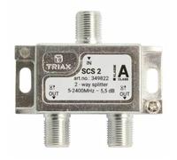 Triax 2-Way F-Type Splitter, 5-2400 MHz, Wideband for UHF/FM/DAB/Satellite Frequencies, Through Power Outputs to Input (replacment for 349802)