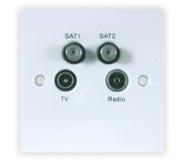 Triax TV RADIO FM SAT1 SAT2 Return Quad Screened Wall Outlet Faceplate -304109