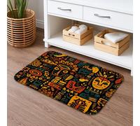 Tribal Art Quick Dry Bath Mat, Colorful Folk Pattern Absorbent Non Slip Shower Mat, Ethnic Memory Foam Washable Bath Rugs for Bathroom Toilet Restroom Decorative 20x32 Inch