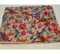 Tribal Asian Textiles Hand Made Bird Print King Size Kantha Quilt, Blanket, Bed Cover - King Kantha Bedspread, Bohemian Bedding - 90 Inch x 108 Inch
