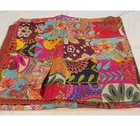 Tribal Asian Textiles Handmade Pure Cotton Bedspread Queen Size Kantha Stitch Quilt Indian Bed Cover Reversible Throw 25
