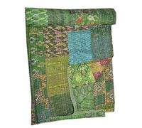 Tribal Asian Textiles Indian Silk Sari Patchwork Kantha Quilt Queen Bedding Throw Reversible Bedspread