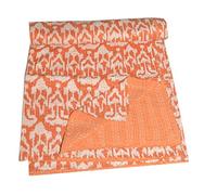 Tribal Asian Textiles Orange ikat Kantha Quilt Queen Size Bed Spread Bed Cover Indian Throw Handmade