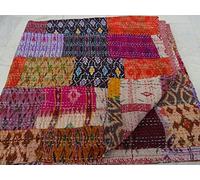 Tribal Asian Textiles Vintage Quilt Old Patola Indian Silk Sari Kantha Quilted Patchwork Bedspread Bohemian Kantha Throws, Gudari Handmade