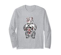 Tribal Bear Standing Red Black White Design Long Sleeve T-Shirt