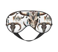 Tribal Bull Skull on White Print Functionality Outdoor Travel Eye Mask Breathable Camping Meditation Yoga Friendly