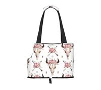 Tribal Bull Skull On White Printed Pet Tote Bag -Travel Pet Puppy Dog Carrier Backpack Tote Shoulder Bag For Subway/Shopping/Hiking/Traveling